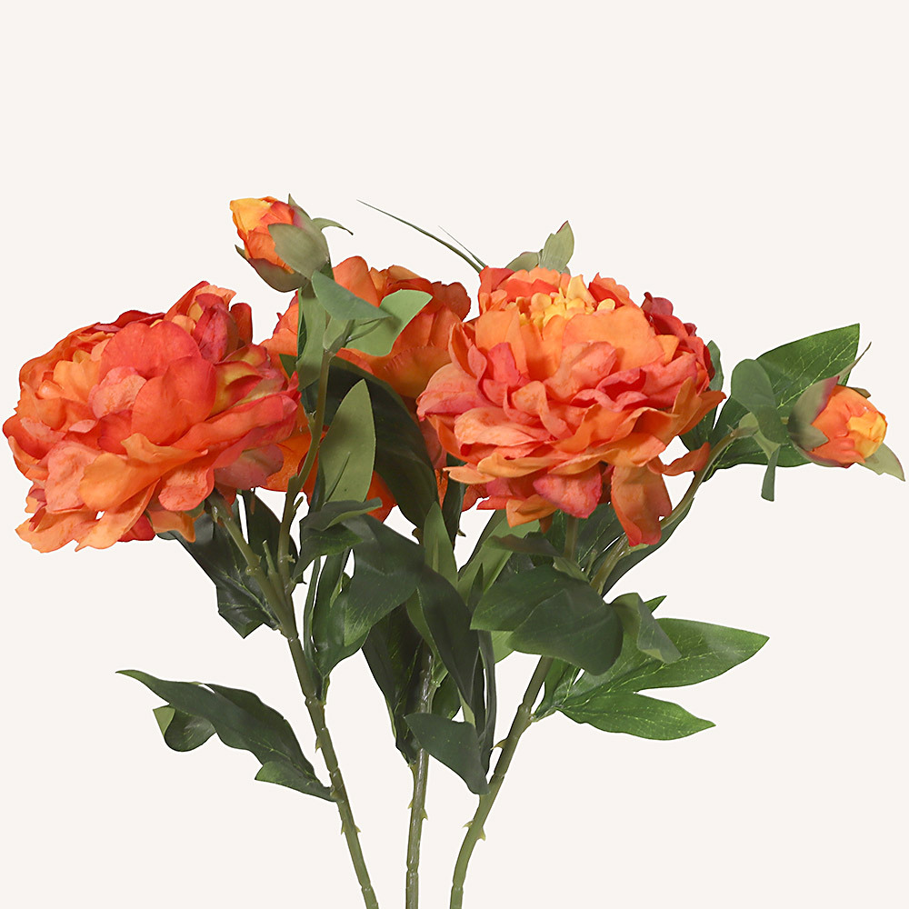 En elegant Pion orange Lactiflora, Konstgjord pion 63 cm hög med naturligt utseende och känsla. Detaljerad utformning med realistiskt bladverk. 3