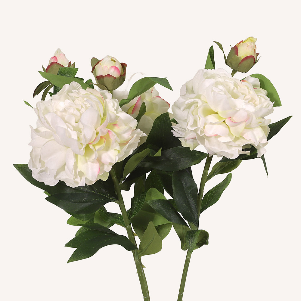 En elegant Pion vit Lactiflora, Konstgjord pion 63 cm hög med naturligt utseende och känsla. Detaljerad utformning med realistiskt bladverk. 3